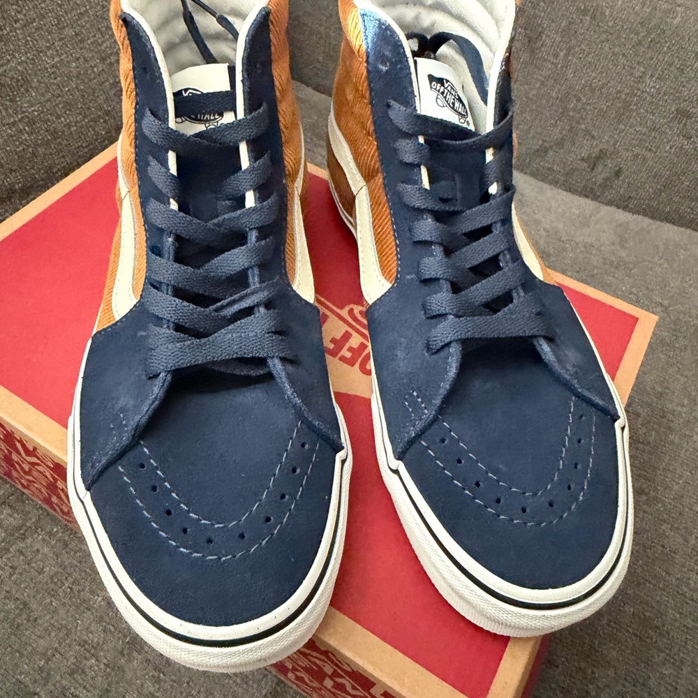Vans Sk8-Hi Mini Cord Blue Brown Mens 7 Womens 8.5 VN0007NS0BO - Picture 2 of 6